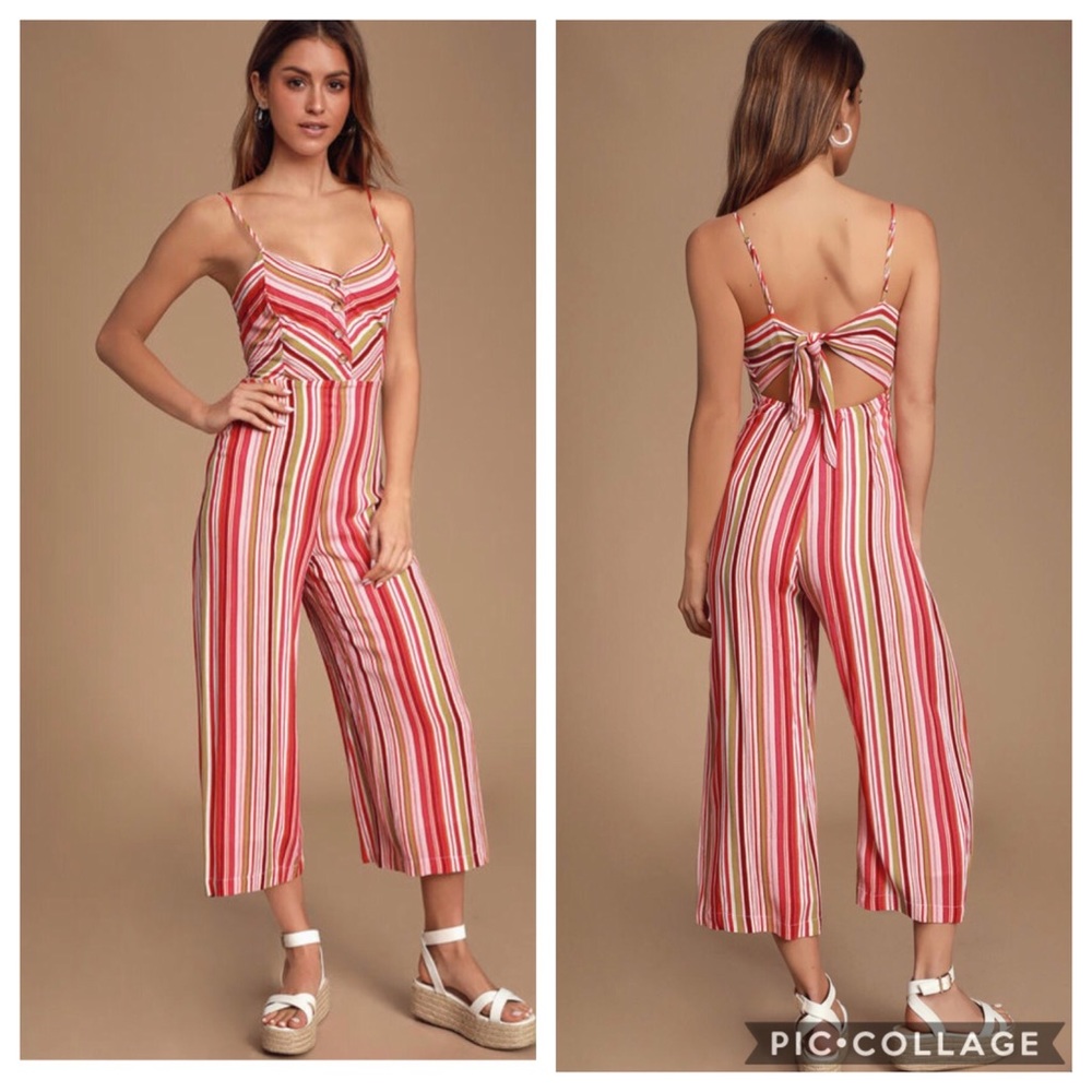 NWT Celina Multi Striped Tieback Culotte Jumpsuit